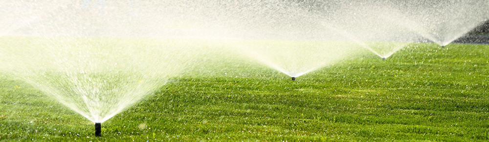 Irrigation system design & installation in action. A yard with lawn sprinklers is a happy yard.